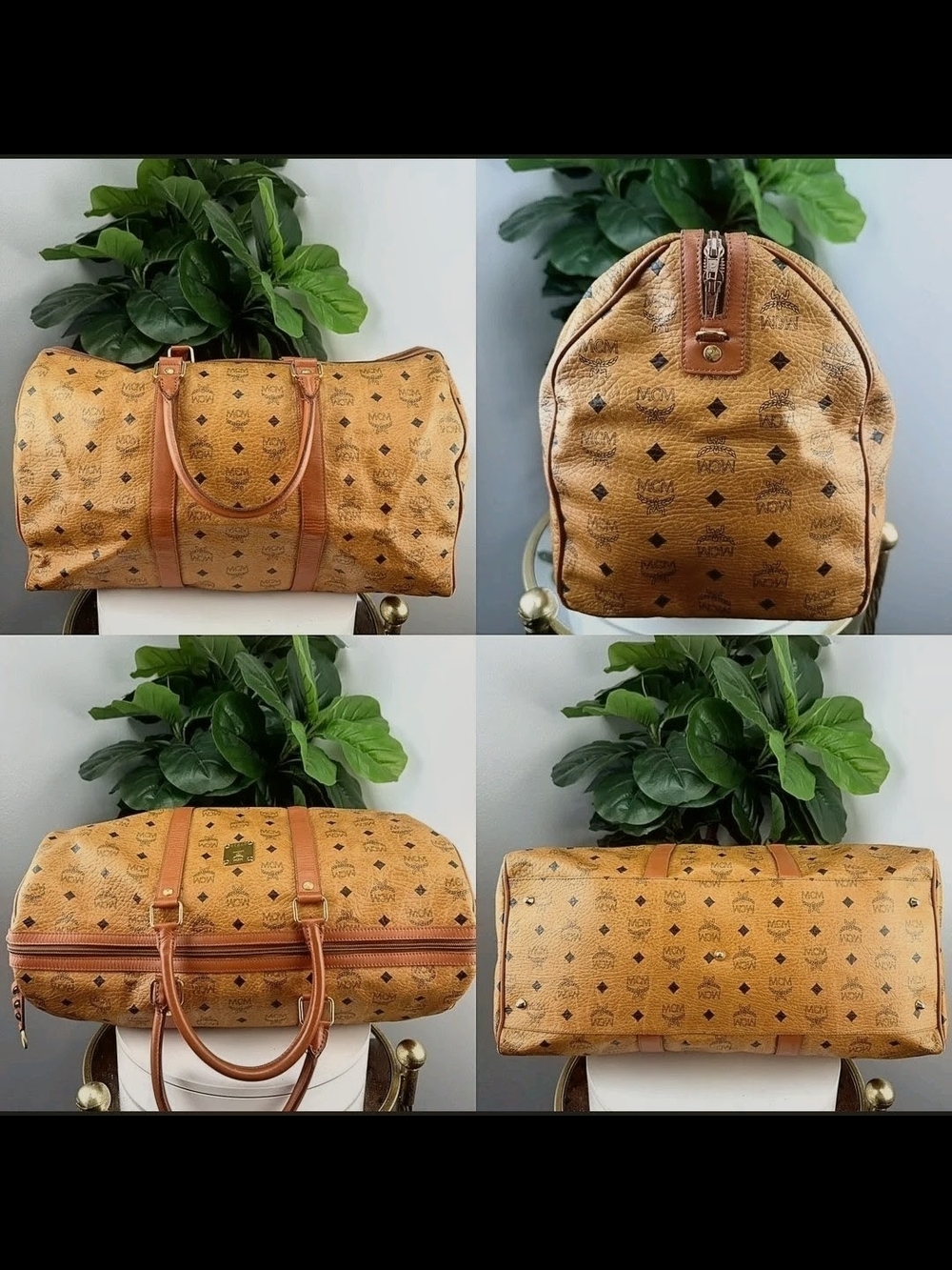 MCM Cognac Visetos Logo Duffel with Tan Trim - Picture 2 of 6